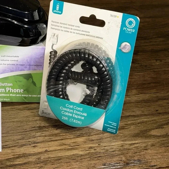 RADIO SHACK BIG BUTTON BLACK TRIM PHONE Landline Telephone Coil Cord NWT 25ft - Picture 4 of 16